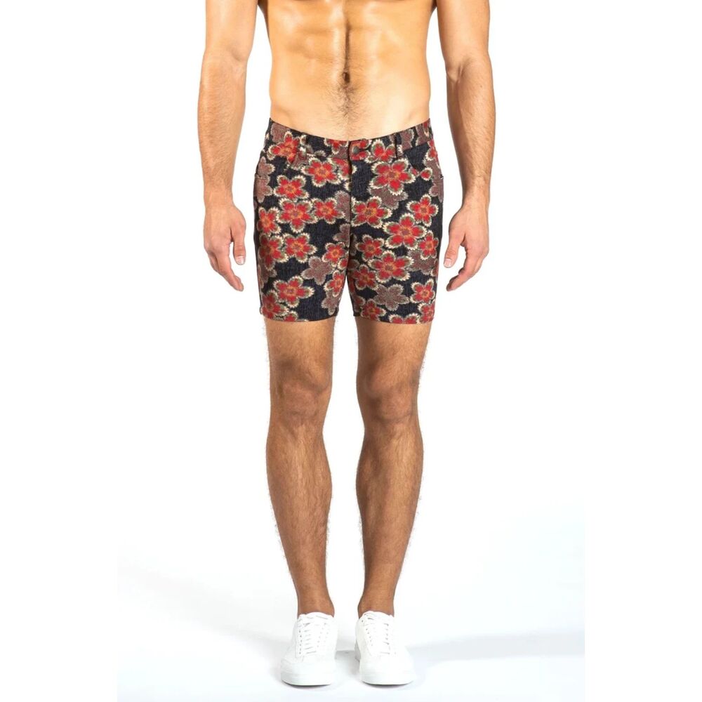ST33LE Red Navy Floral 5" Stretch Knit Jean Shorts Pride Circuit Men's 36